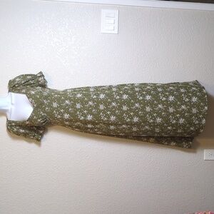 Inspired Hearts olive floral short sleeve open tie up back maxi dress